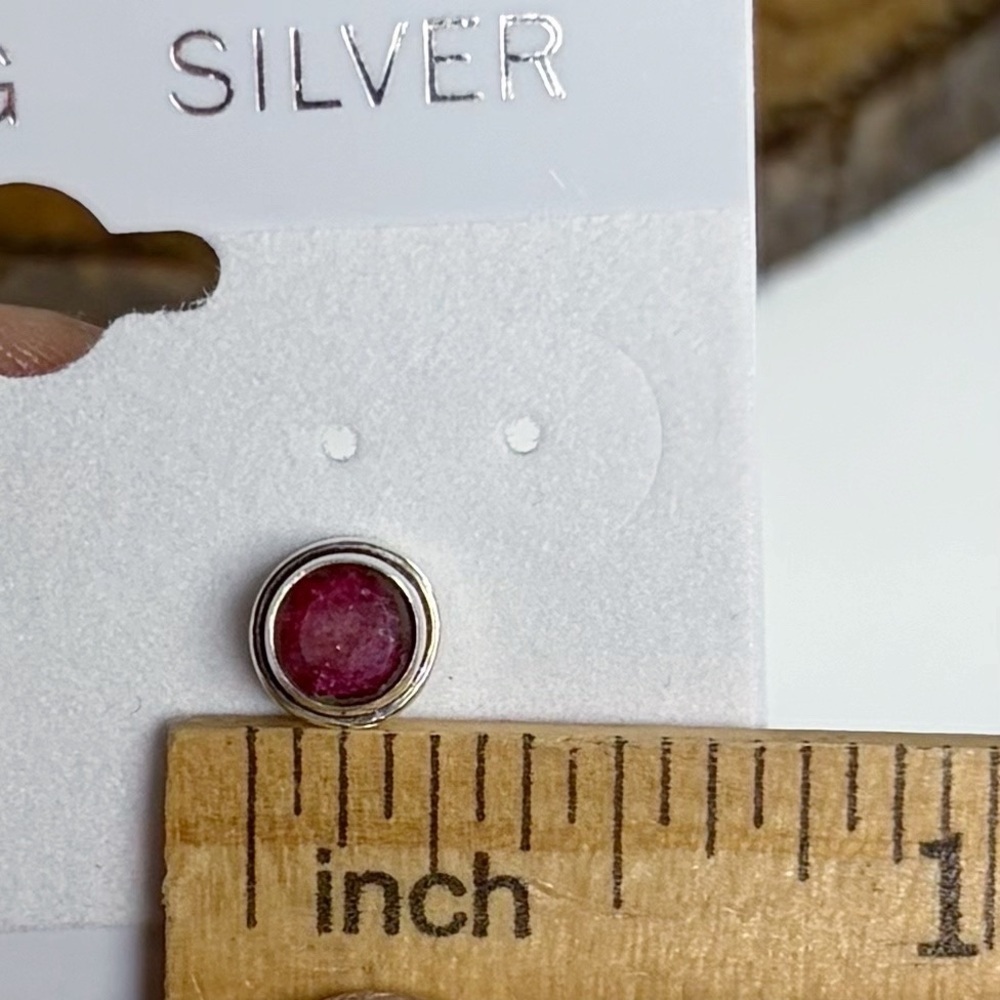 Ruby Earrings Pure Sterling Silver 925 Stud Post Southwest Boho Vintage Style - Picture 9 of 9